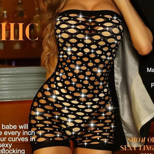 Women's Lingerie Fishnet Bodystockings Hollow Out Bodysuit  with Sparkly
